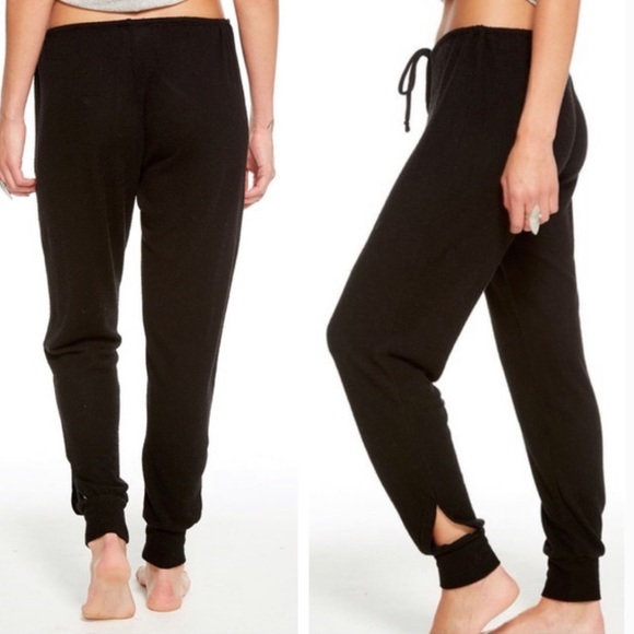 Chaser Pants - Chaser Love Knit Joggers Black Brushed Fleece Drawstring Cutout Lounge XS